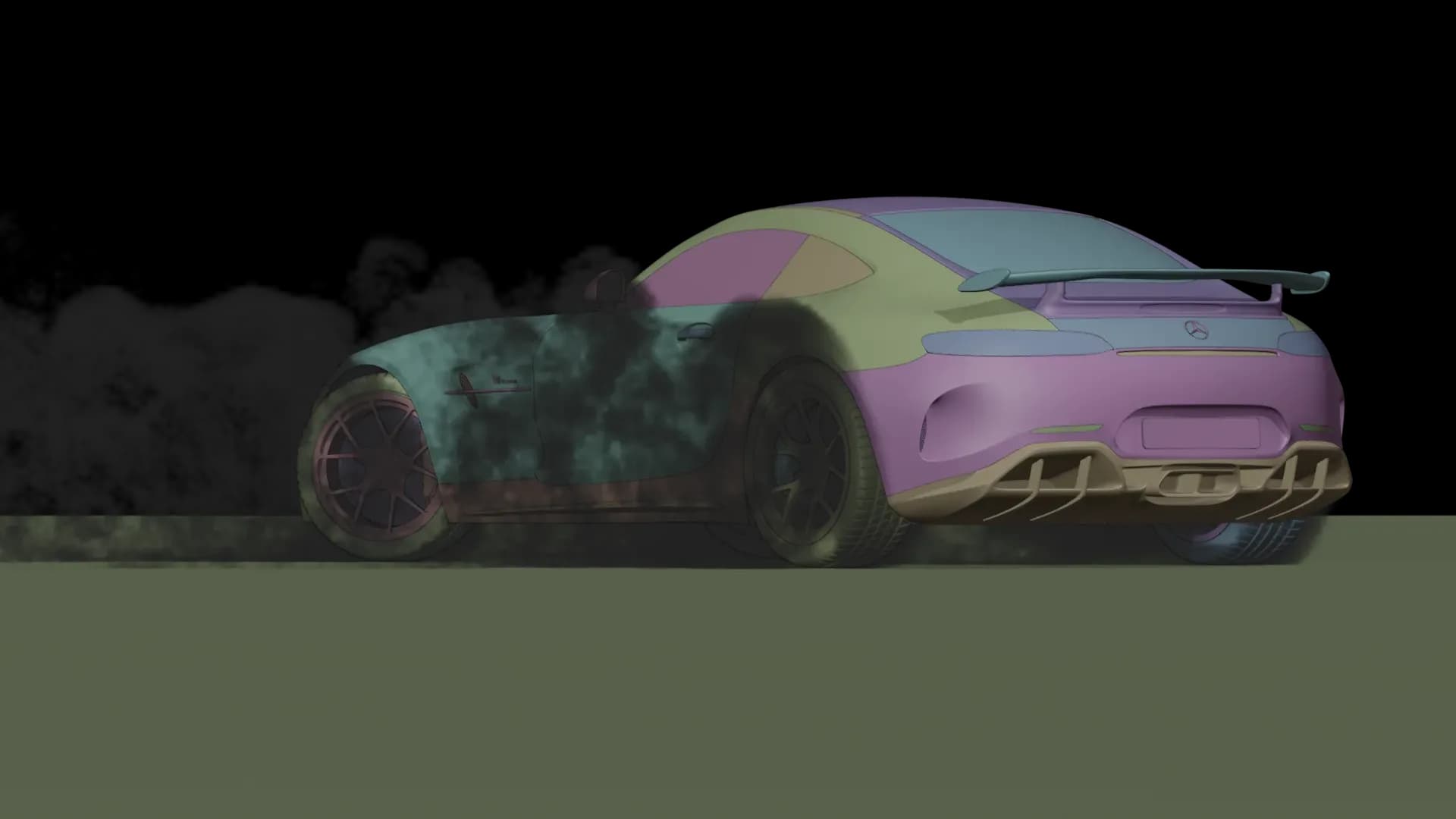 The environment pass with no set dressing — the smoke reading on its own